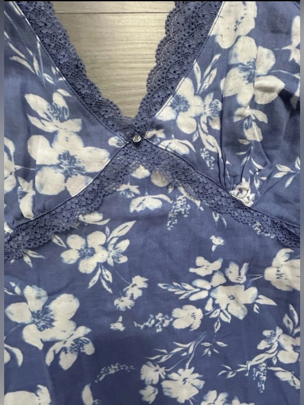 Adore Me Floral Lace Trim Nightgown Chemise Dress Blue White XS Cottagecore